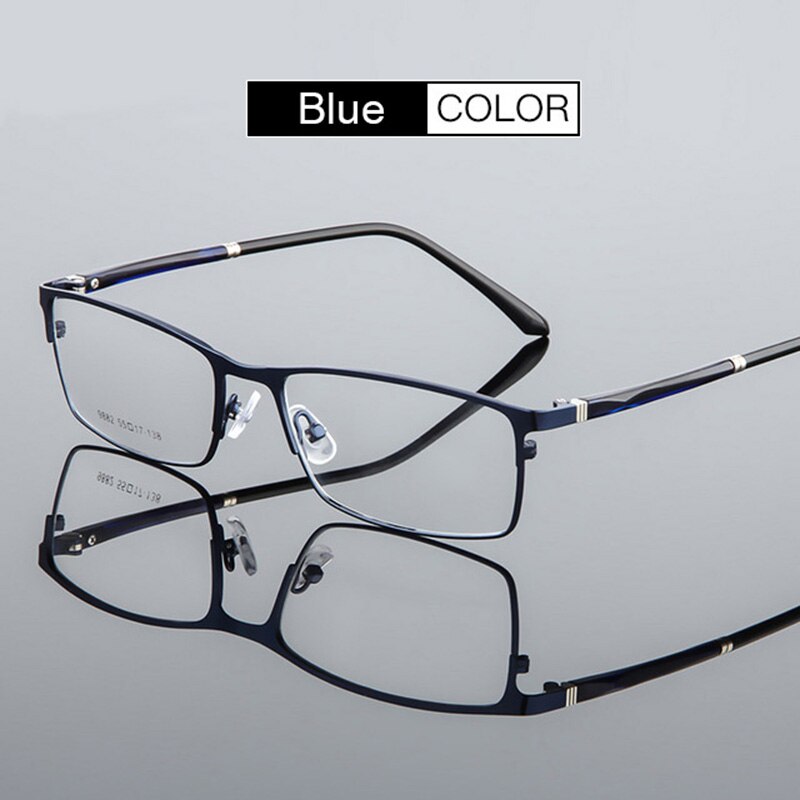 UVLAIK Steel Alloy Glasses Frame Men Business Casual Metal Myopia Optical Spectacle frame Clear Lens: Blue