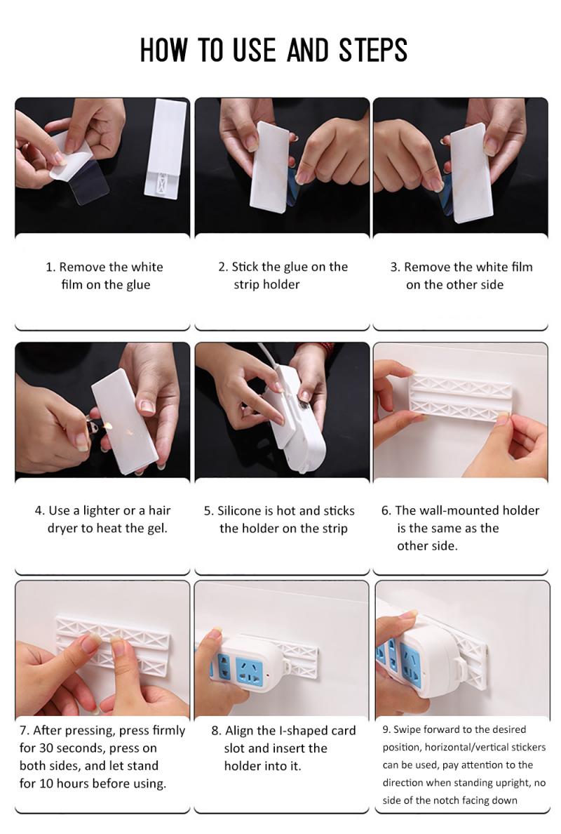 No Paste On Wall-Mounted Sticker Punch-free Plug Fixer Home Self-Adhesive Socket Fixer Cable Wire Organizer Power Strip Holder