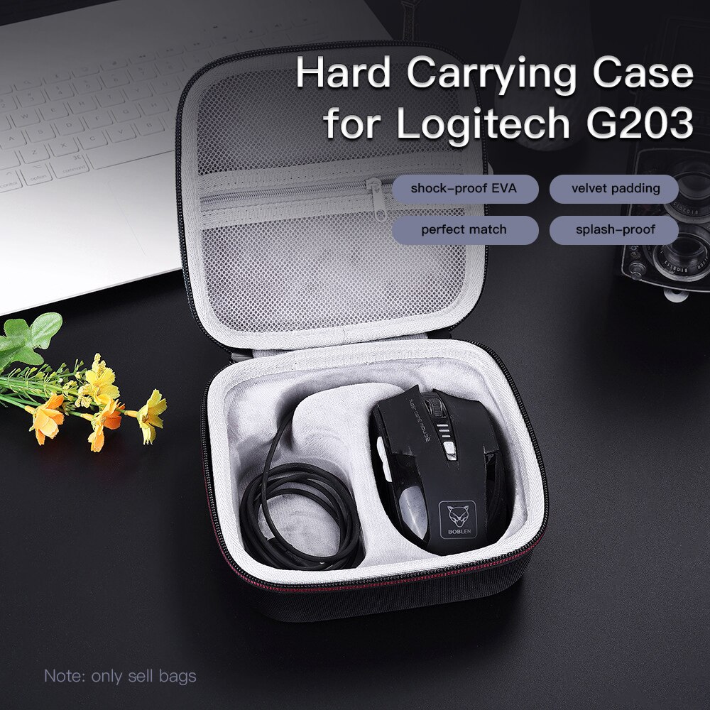 Funda dura de EVA para Logitech G203, bolsa de transporte resistente al agua para ratones con forro interior suave, bolsa de ratón resistente a los golpes con bolsillo de malla