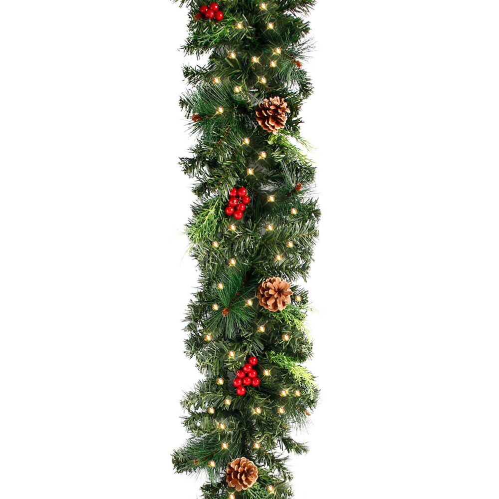 1.8/2.7m jul kunstig krans krans fyrretræ diy hængende ornament juletræ år pejs dekoration: 1.8m med led-lys