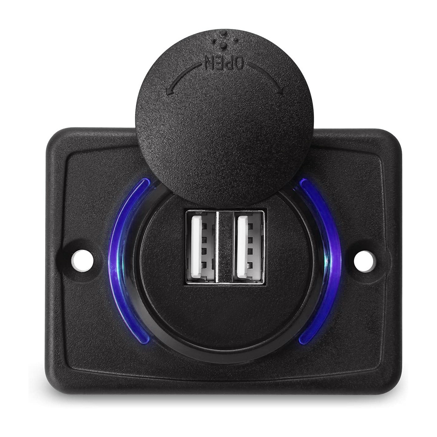 12V RV USB Charger Quick Charger 3.0 Wall Mount USB Charging Station with Green Indicator Light and Cap for Car Camper Boat: Blue