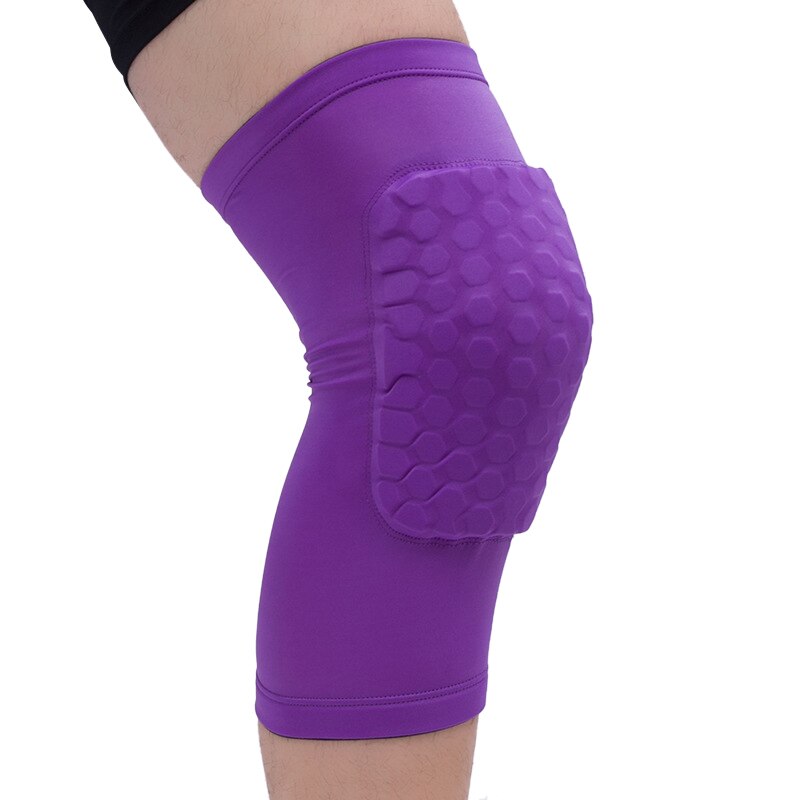 Honeycomb Pad Crashproof Antislip Basketball Leg Knee Guard Pad Long Sleeve Protector Gear Sports Injury Protect Support: Purple  / M