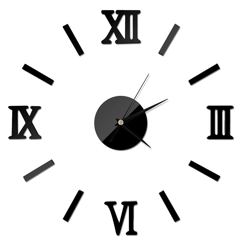 Roman Numerals Frameless Large Acrylic Mirror Surface 3D DIY Wall Clock Home Office School Wall Decor Clock Stickers