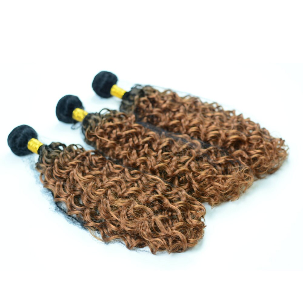 Adorable tissage synthétique ondulé T1b30 en Fiber résistante à la chaleur, mèches de cheveux bouclés Jerry, couleur brun foncé ombré, 100g