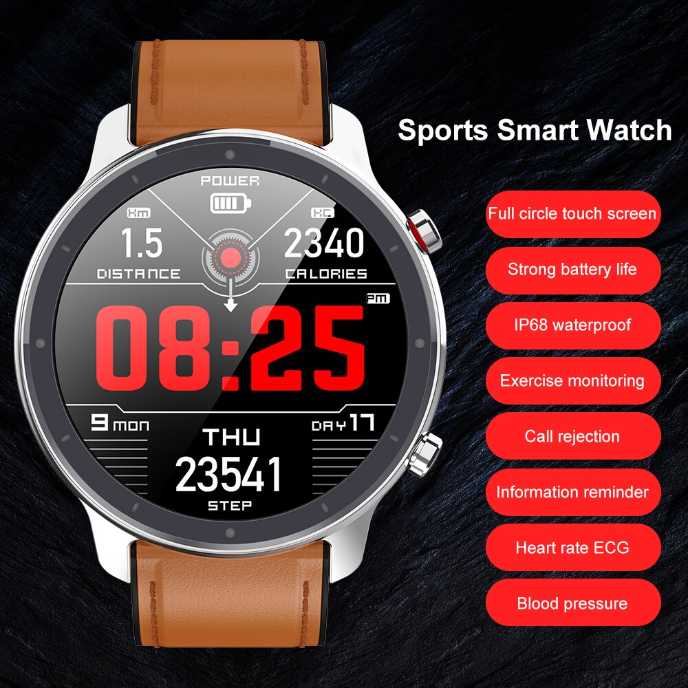L11 ECG montre intelligente hommes IP68 étanche 1.3 pouces HD plein écran tactile moniteur de fréquence cardiaque Sport Smartwatch 60 jours en veille