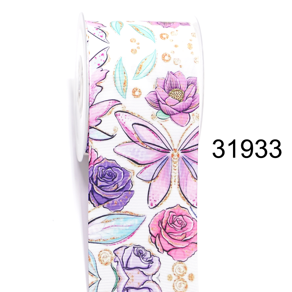 Nastro in Grosgrain stampato con fiori di cartone animato, forniture artigianali fai da te, accessori per cucire, 5 yarde 26079: Argento antico / L