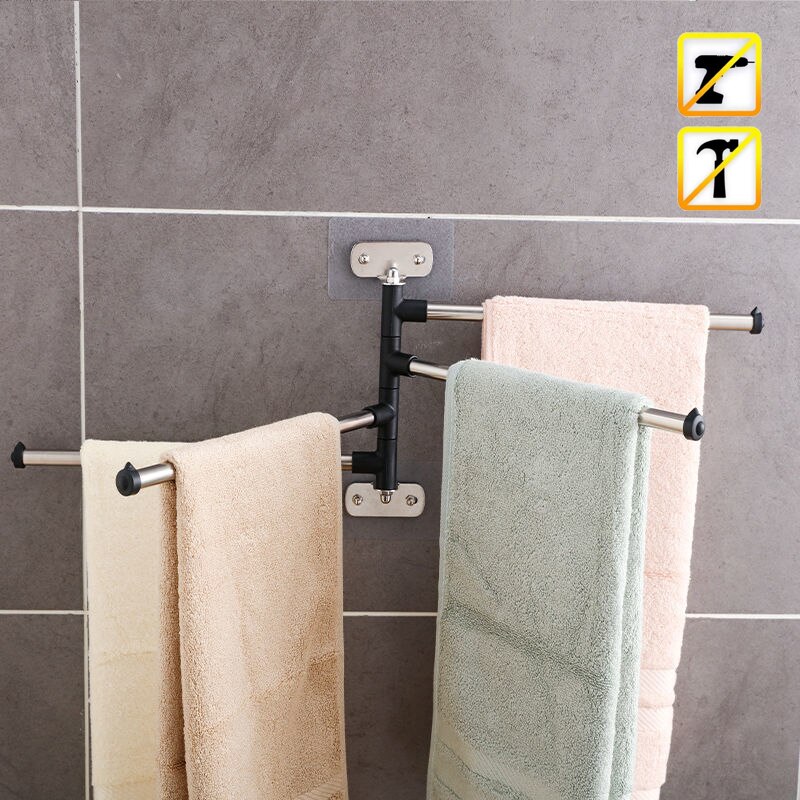 Wall Mount Punch-Free Adhesive Bathroom Towel Bars Holder Hanger Shelf Rack Organizer Door Hanging Holder Bar Organizer Stand