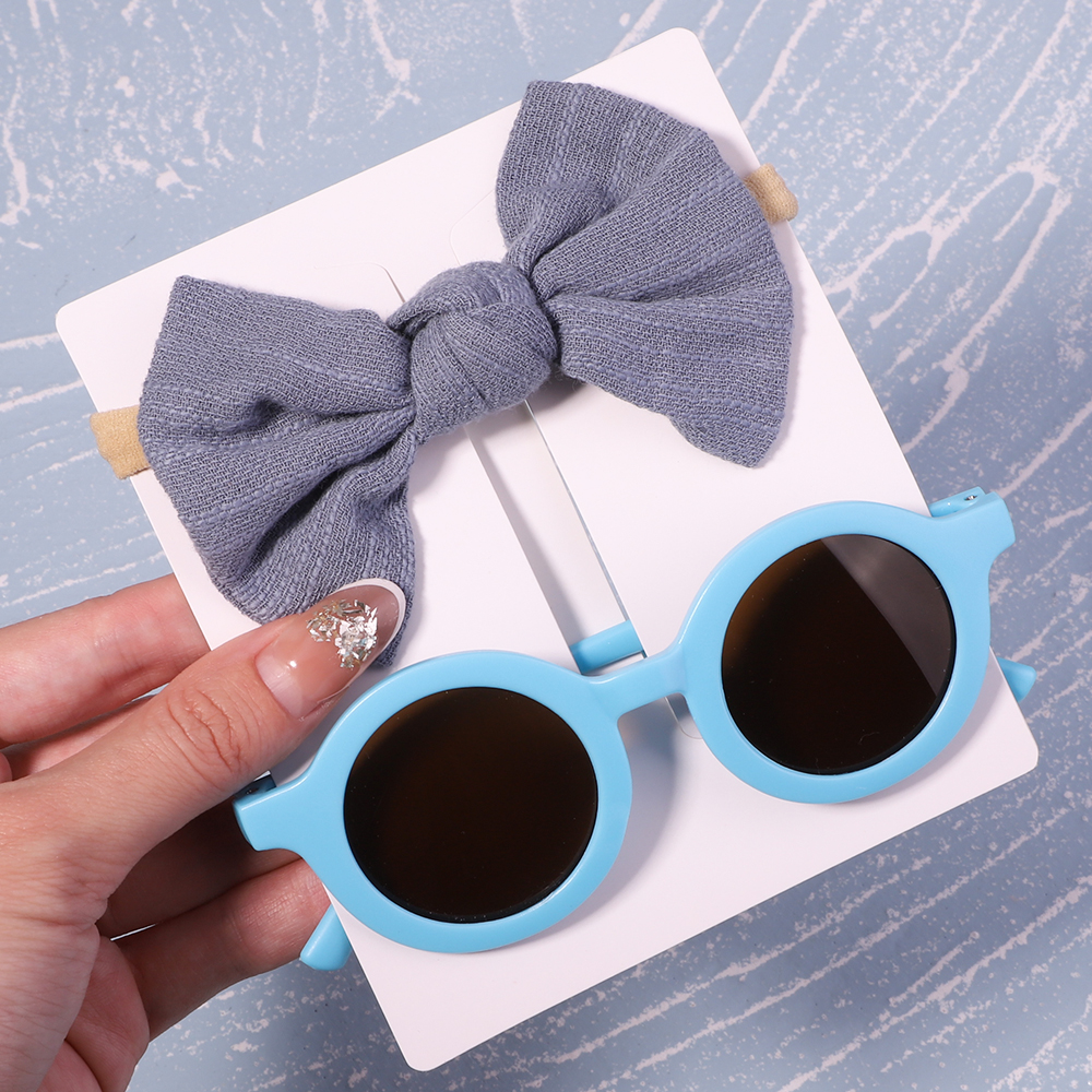 Conjunto de 2/3 uds. De lazos para bebé, diadema de dibujos animados, gafas de sol, accesorios de fotografía de playa para niñas, cintas para el pelo para niños pequeños, accesorios para el cabello para niños: Gris claro