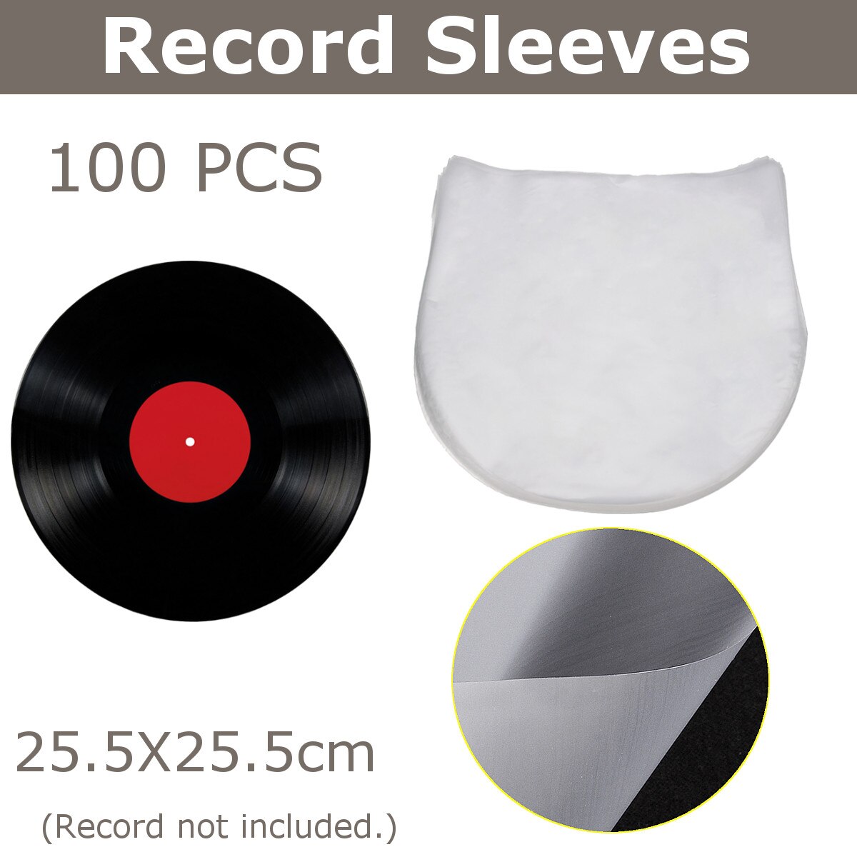 100pcs 10" PE Vinyl Record LP LD Record Plastic Bags Anti-static Record Sleeves Outer Inner Plastic Clear Cover Container