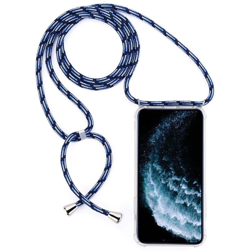 A quattro Angoli Anti-Caduta Trasparente TPU Cassa Del Telefono Mobile Con La Cordicella per il iPhone 11 Pro Max: Blue Strips