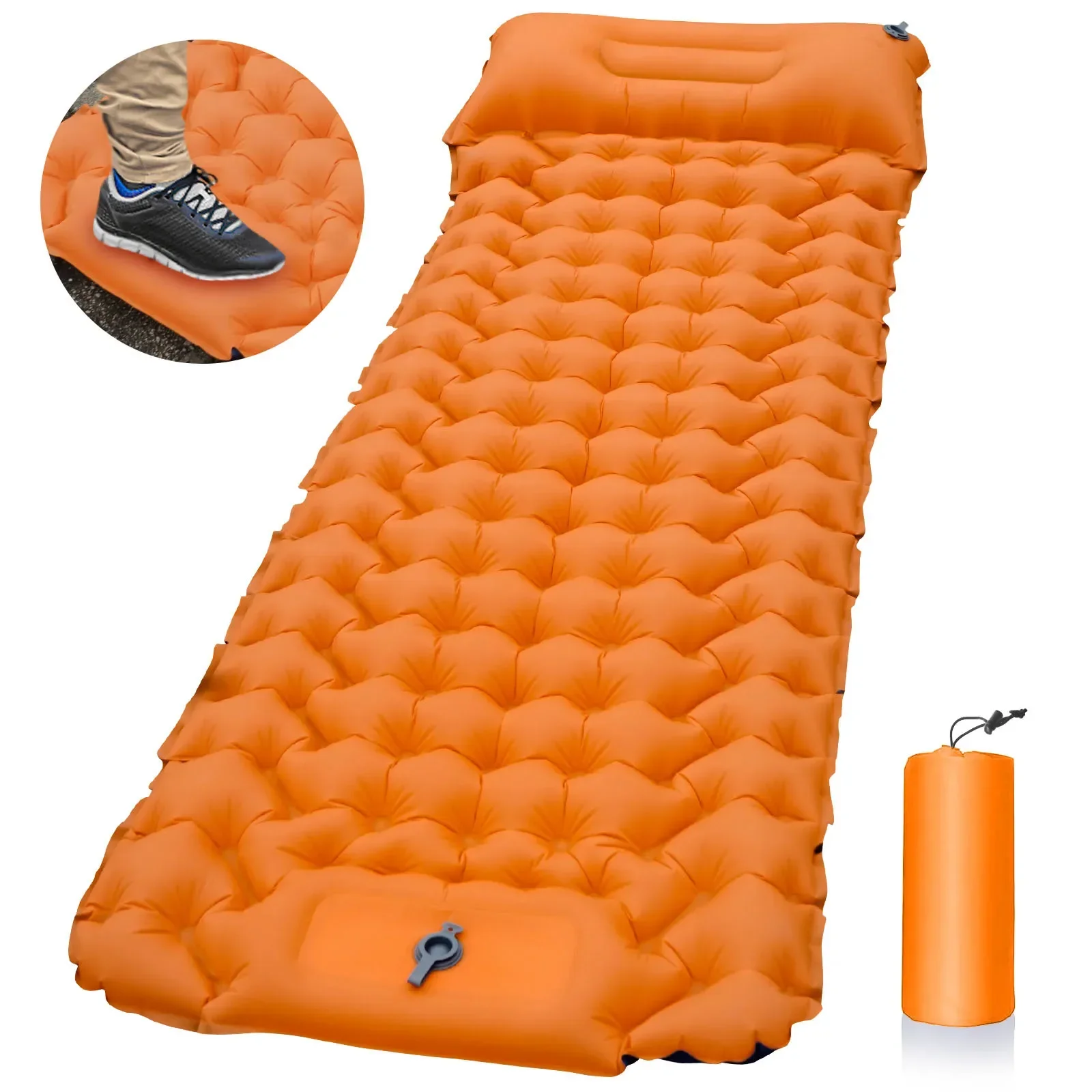 Coussin de couchage d'extérieur, matelas gonflable de Camping avec oreillers, tapis de voyage, lit pliant, coussin d'air ultraléger, randonnée Trekking: Orange