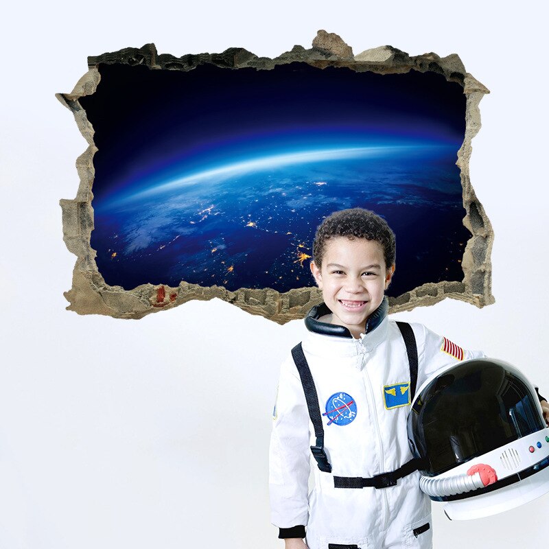 Serie universo de estrellas 3D, pegatinas de pared rotas para niños, habitaciones de bebés, dormitorio, decoración del hogar, calcomanías, póster mural, pegatina en la pared
