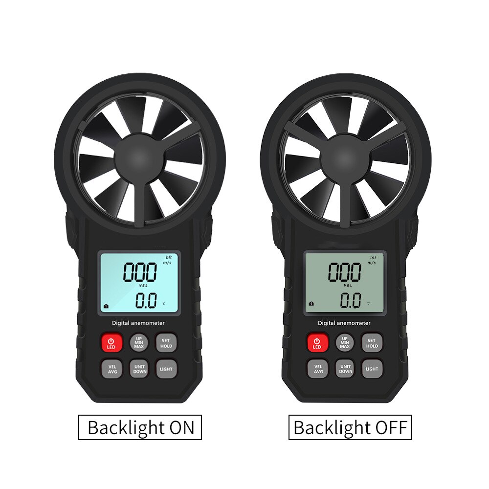 MT62 Black Handheld Digital Neutral Anemometer Can Measure Wind Speed and Temperature Wind Chill Digital Display Backlit LCD