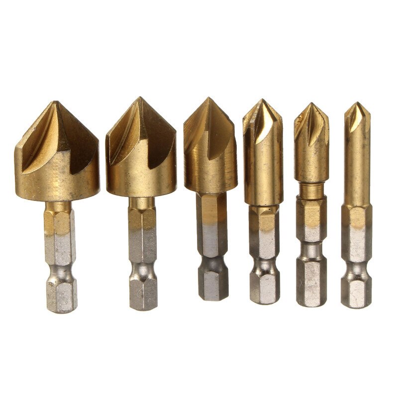 1/3/6pcs 82Degrees Chamfer Drill Bit Set 12/16/19mm 5Flute Woodworking Drill Bit Cutter Countersink Drill Bit Set Metal Drilling: 6pcs