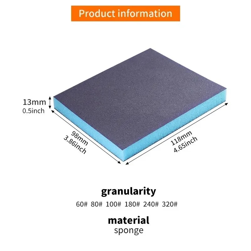 6PCS Schuurspons 60-320 Grit Wasbaar en Herbruikbaar Nat Droog Schuurblokken voor Metaal Hout Polijsten Schuurgereedschap 120*96*50mm