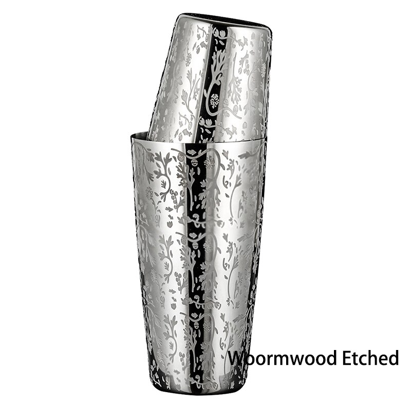 Style Boston Cocktail Shaker With Etched Pattern Tin Set - 800ml &amp; 500ml