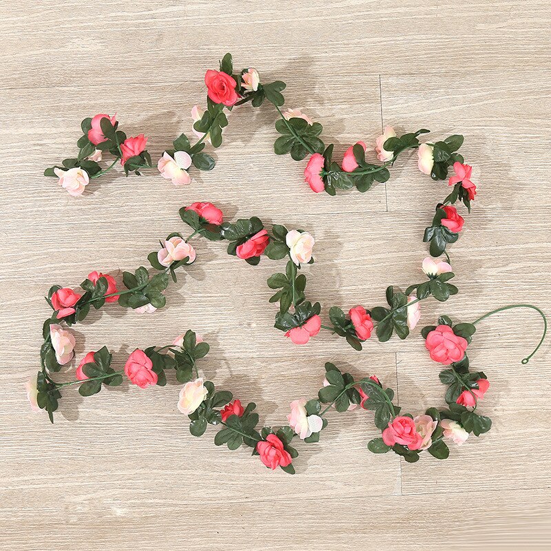220cm silk rose wedding decoration ivy vine artificial flower arch decoration with green leaf wall garland: Style 3 deep pink