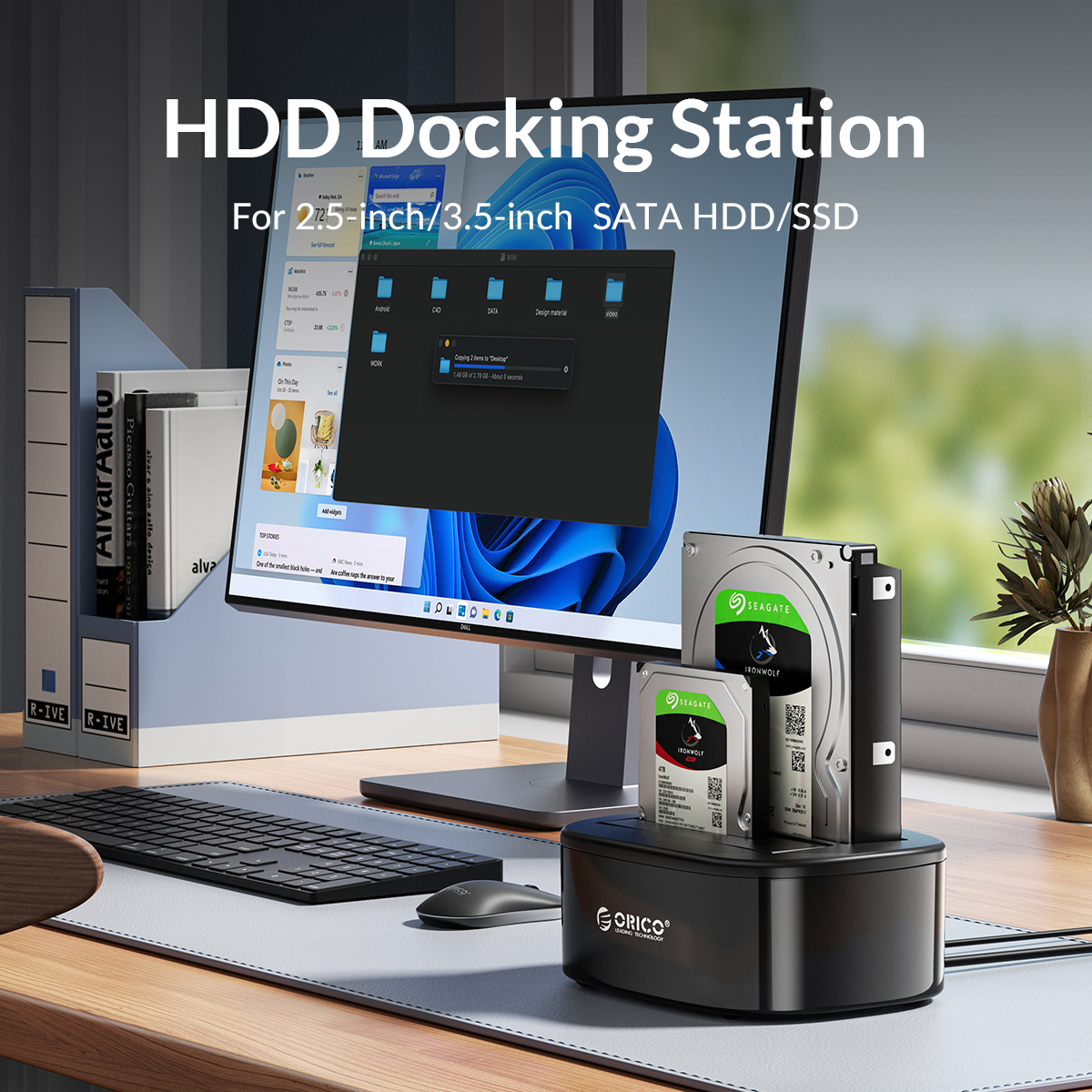 ORICO Dual-bay Hard Drive Docking Station for 2.5/3.5 Inch HDD SSD with 12V3A Power Adapter SATA to USB 3.0 HDD Docking Station