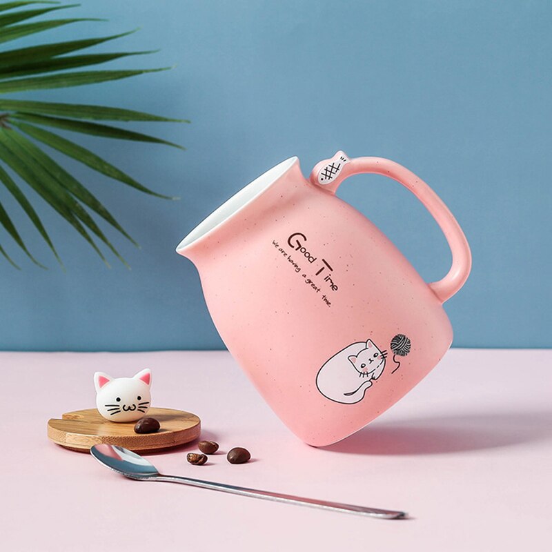 Color Cat Heat-Resistant Mug Cartoon with Lid Cup Kitten Coffee Milk Ceramic Mugs Children Cup Office Drinkware