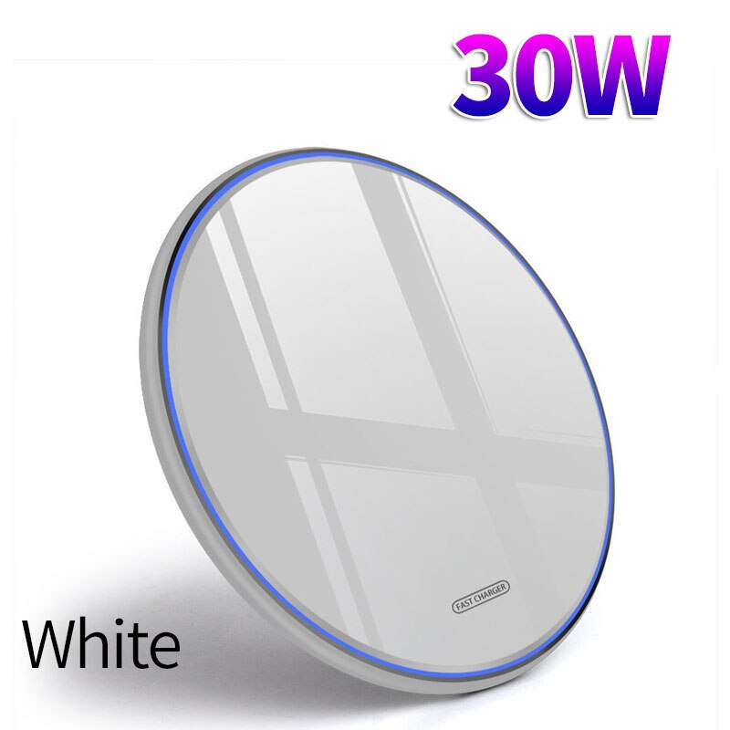 Qi Wireless Charger For iPhone 12 11 Pro Max XS XR X 8 30W Fast Charging Wireless Charger Pad For Samsung S10 S9 S8 Note 10 Plus: 30W White