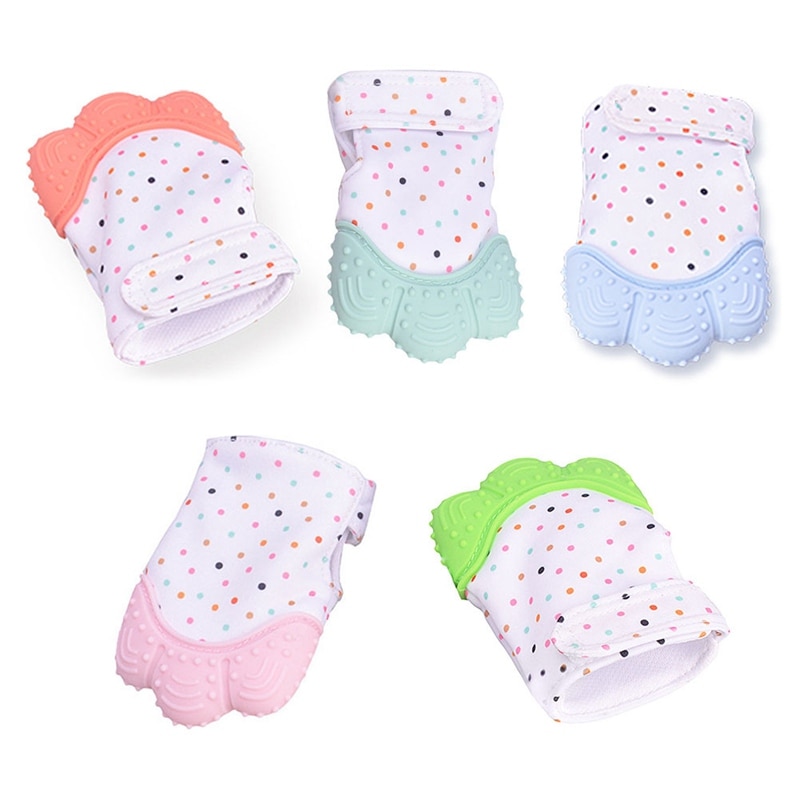 Baby teether hansker knirkende slipetenner tannpleie tannkjøtt smertelindring nyfødt bitt tygg lyd leker justerbar tannkitt