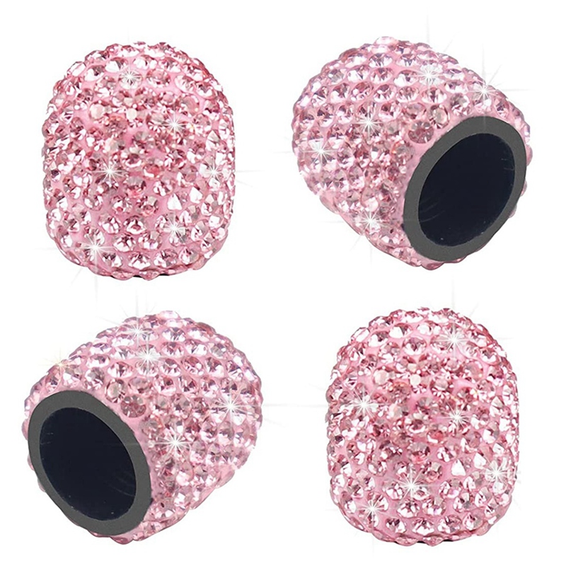 Capuchon de tige de Valve de pneu de voiture, 4 pièces de couvercle d'air de tige de voiture en cristal strass fait à la main: Rose