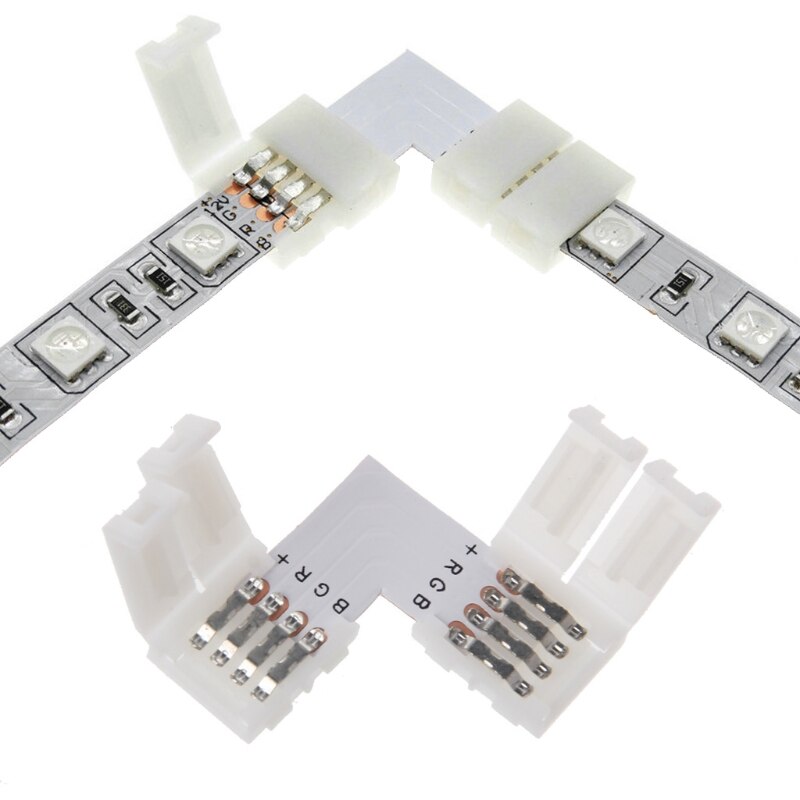 4 Pin LED Connector L Shape Corner Quick Splitter Right Angle 10mm 5050 RGB LED Strip Light E56B