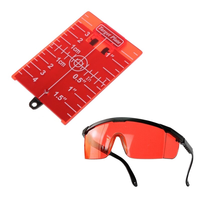 Magnetisk målkortplade niveau værktøj roterende tværlinie vandret lodret med beskyttelsesbrille sæt: Rød