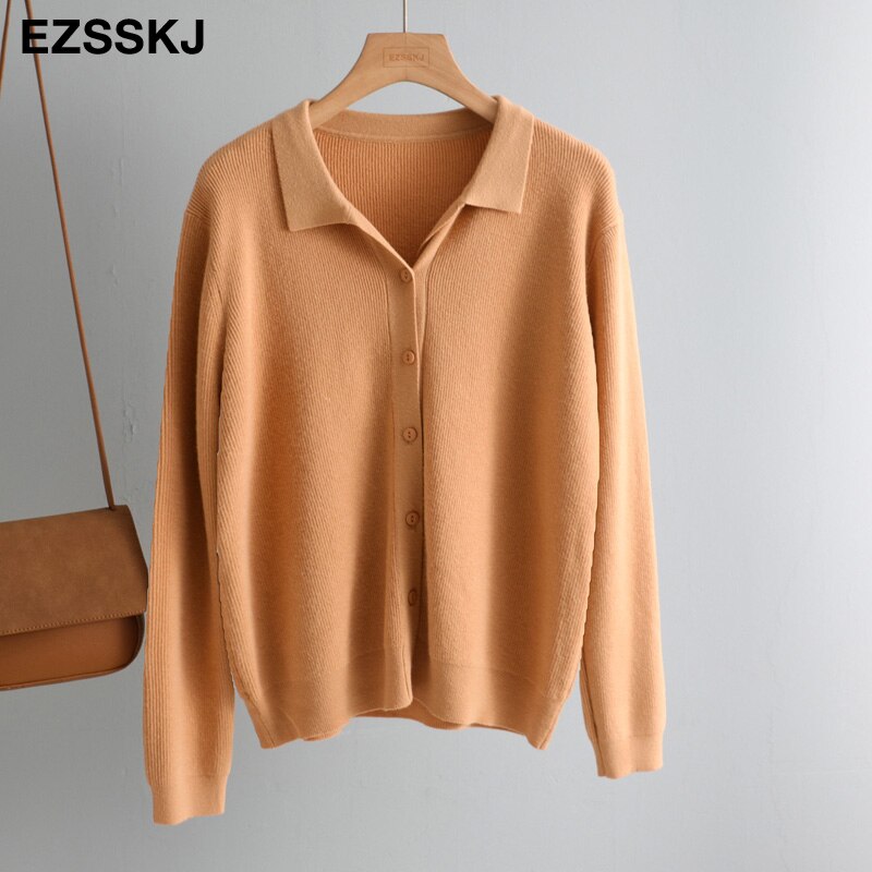 spring autumn short knit cardigans Women casual loose Square collar button sweater Cardigans Outwear female basic jacket coat: Orange