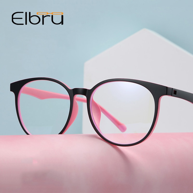 Elbru TR90 lente transparente ultraligera Marco de gafas para mujeres Anti azul claro azul-ray gafas de ordenador marcos de gafas redondas