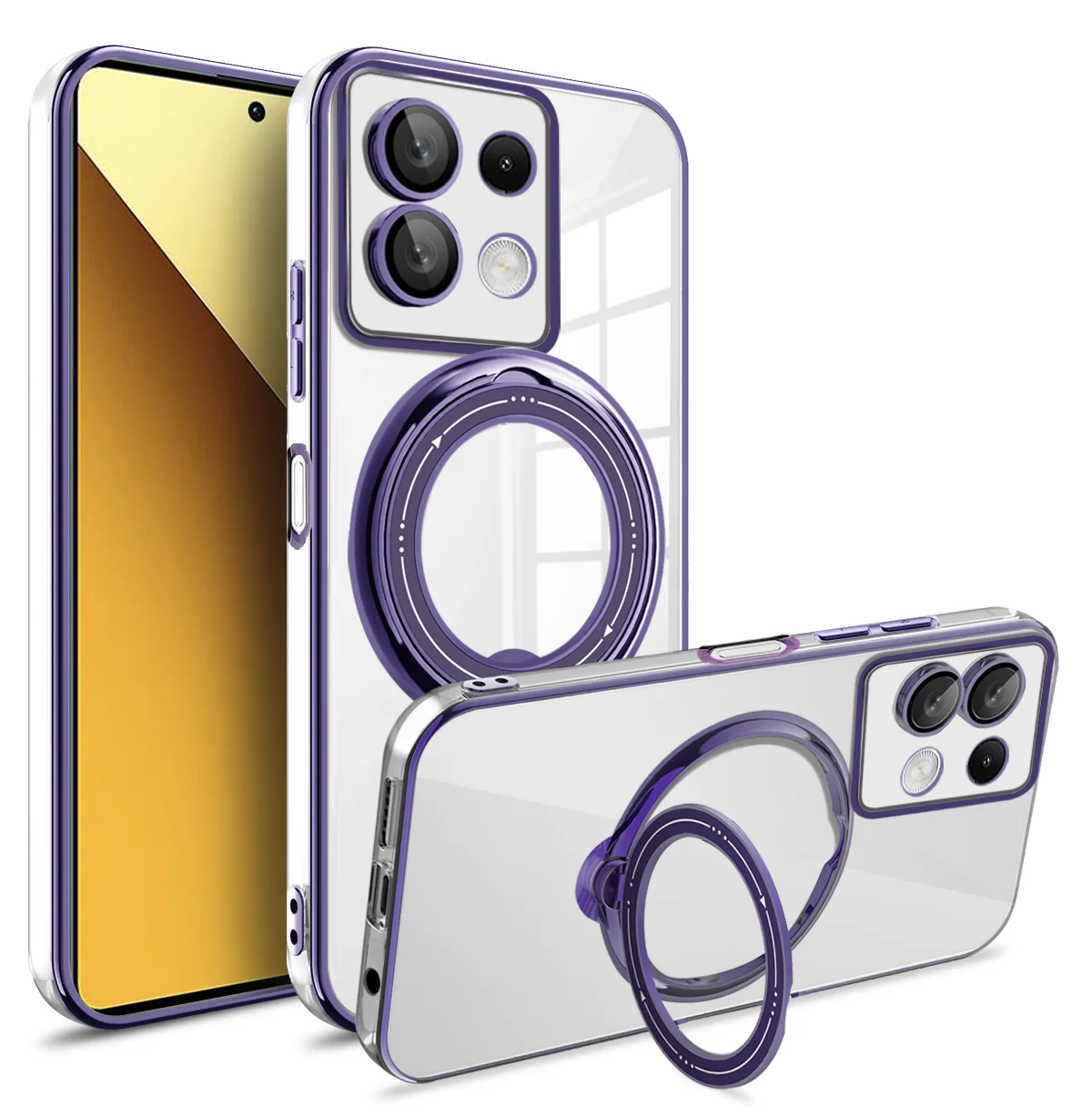 Etui til redmi note 13 pro plus 4g 5g xiaomi poco  x6 pro  x6 13t magsafe transparent ring trådløs opladning magnetisk linsecover: Abs / Lilla