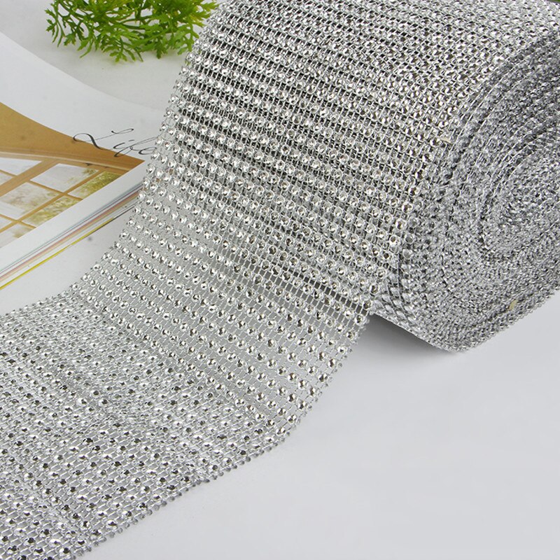1 Roll 24 Rijen Goud Zilver Crystal Diamond Mesh Rhinestone Lint Voor Verjaardag Bruiloft Diy Decoratie Cake Wrap Crystal Tulle