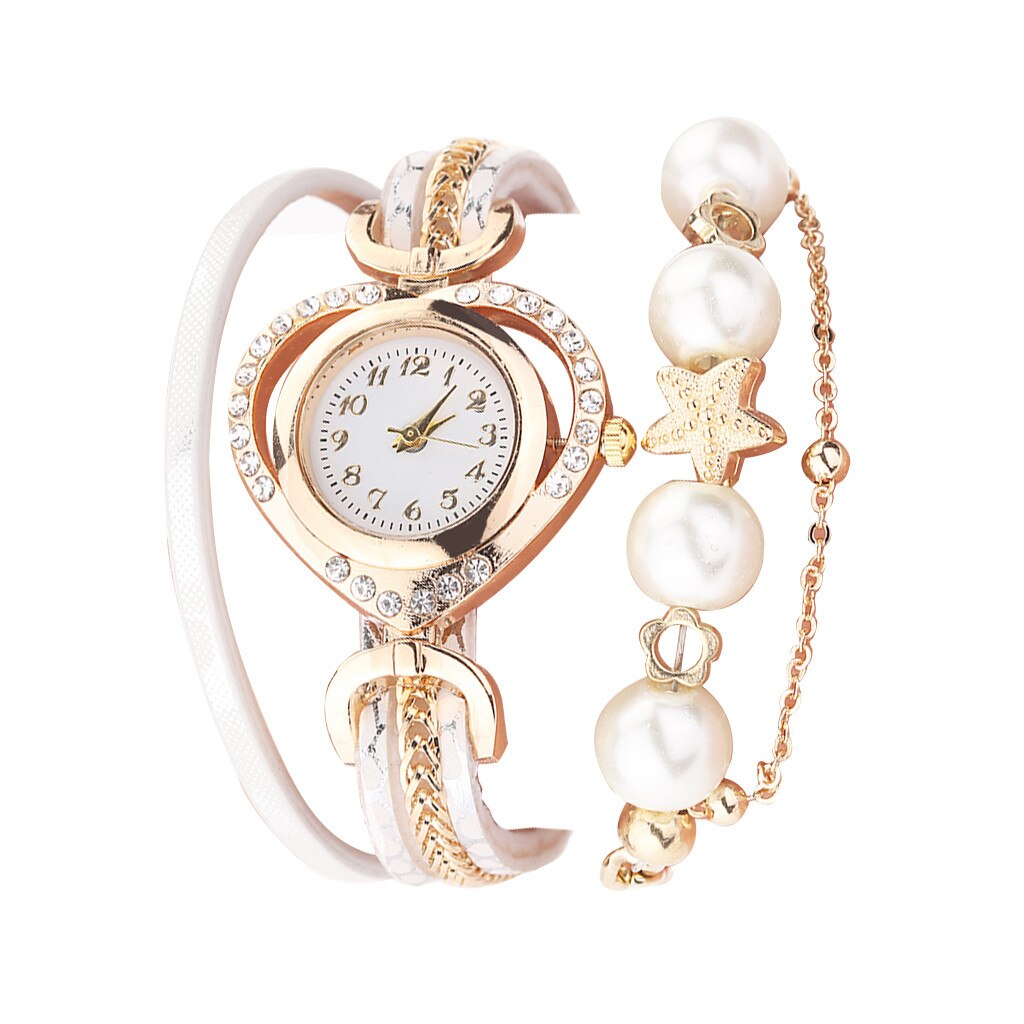 Women Vintage Bracelet Watches Shining Pearl Bracelet Dial Analog Quartz Wrist Watch Clock Ladies Watches: F