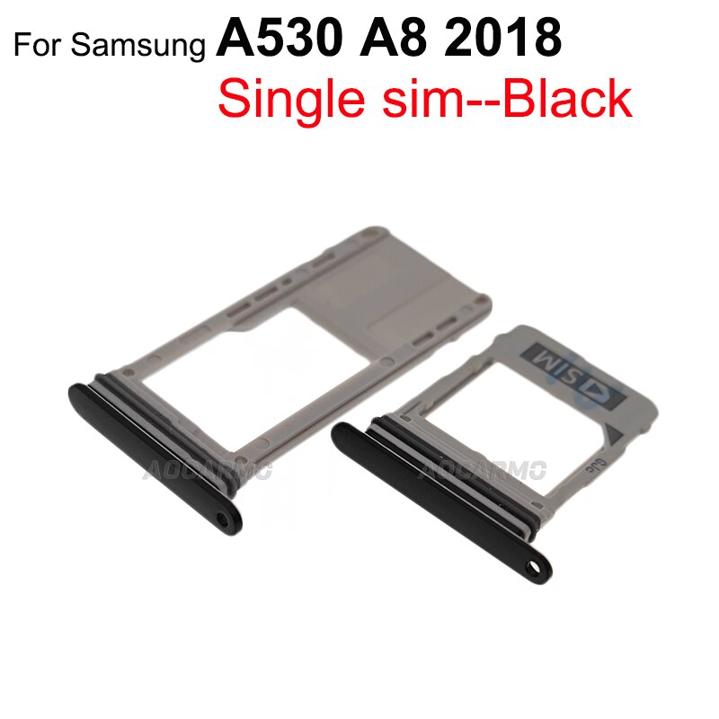 Aocarmo single &amp; dupla bandeja de cartão sim suporte microsd nano slot para samsung galaxy a8 plus 2018 a530 a730 a730f peça substituição: A530-1SIM-Black