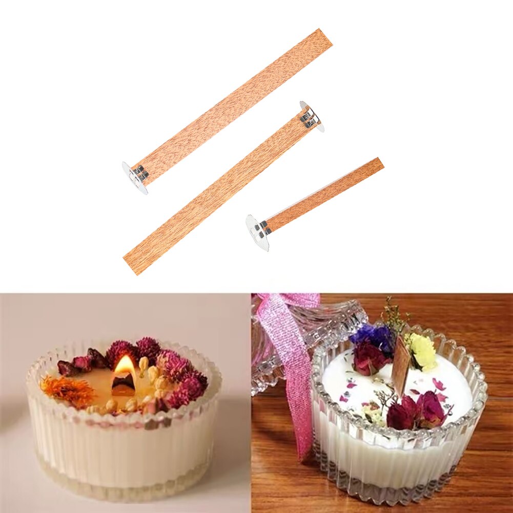 50 Uds. De mechas de madera para velas, 8mm, 10mm, 15mm, con pestaña de soporte, núcleo de mecha, suministros de fabricación de velas, accesorios de cera de Parffin