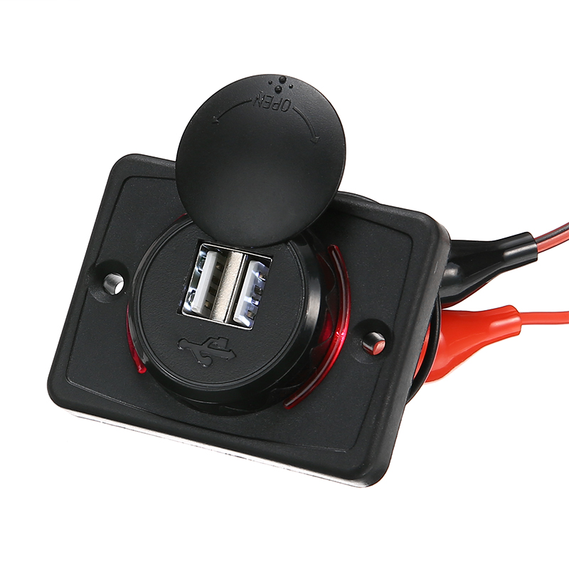 12 V Dual USB Car Charger Socket Outlet For Mobile Cell Phone Fast Charging Panel Mount Power Socket Charging Adapter