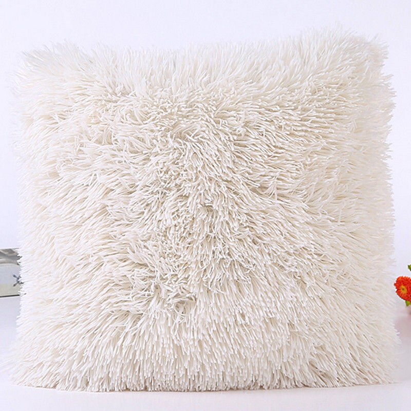 43*43cm Plush Furry Cushion Cover Throw Pillow Case Home Bed Room Sofa Decor: Beige
