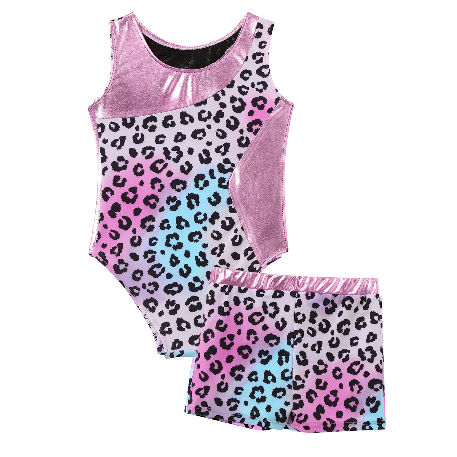 Kind Meisjes Gedrukt Dans Gymnastiek Outfit Mouwloos Bodysuit Met Shorts Ballet Turnpakje Training Dancewear