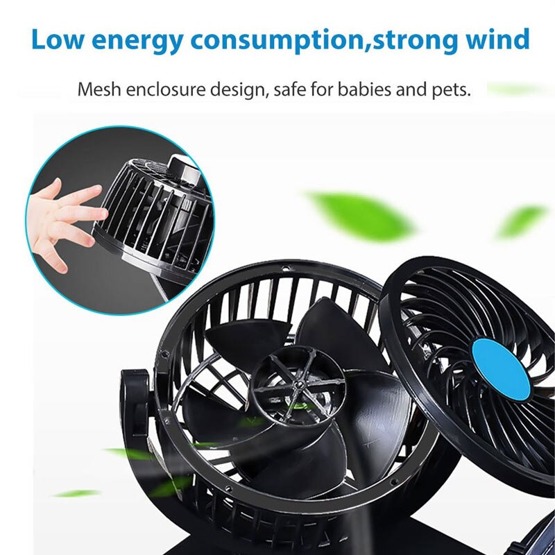 Ventilador eléctrico de doble cabeza para coche, dispositivo de ventilación de 12V, 360 giratorio, para SUV, RV, barco, coche, carrito de Golf, NJ88