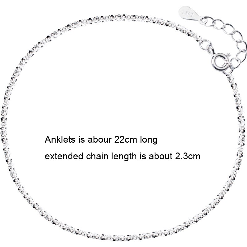 Pulsera tobillera Plata de Ley 925 auténtica para mujer, tobillera sencilla de 2mm, joyería para pies