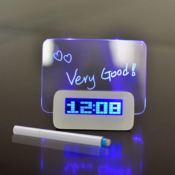 Réveil numérique Fluorescent LED, avec panneau de messages USB, 4 ports Hub, horloge de Table et de bureau avec calendrier bleu pour la maison