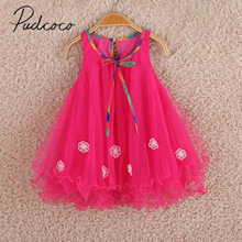 Children Summer Clothing Kids Girls Toddler Princess Sleeveless Floral Bow Dress Clothes Chiffon Lace Dress Party Gown 2-7T