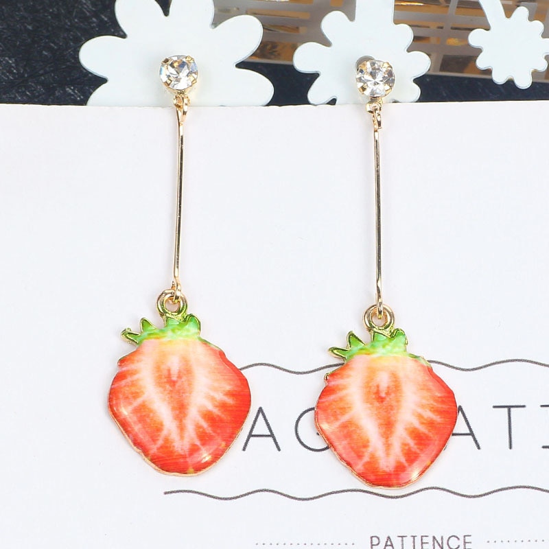 Leuke Watermeloen Aardbei Oorbellen Geen Oor Gat Fruit Hanger Lange Clip Earring Voor Vrouwen Romantische Kwastje Oor Sieraden