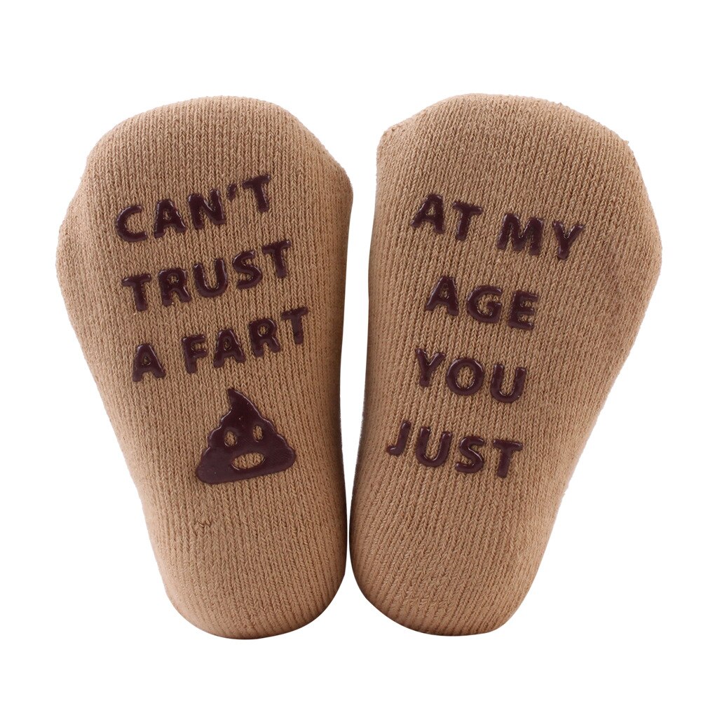 Calcetines para bebé con frases bonitas, de algodón, para niños y niñas, calzado cálido antideslizante, accesorios para bebé, para niños, color blanco: Brown