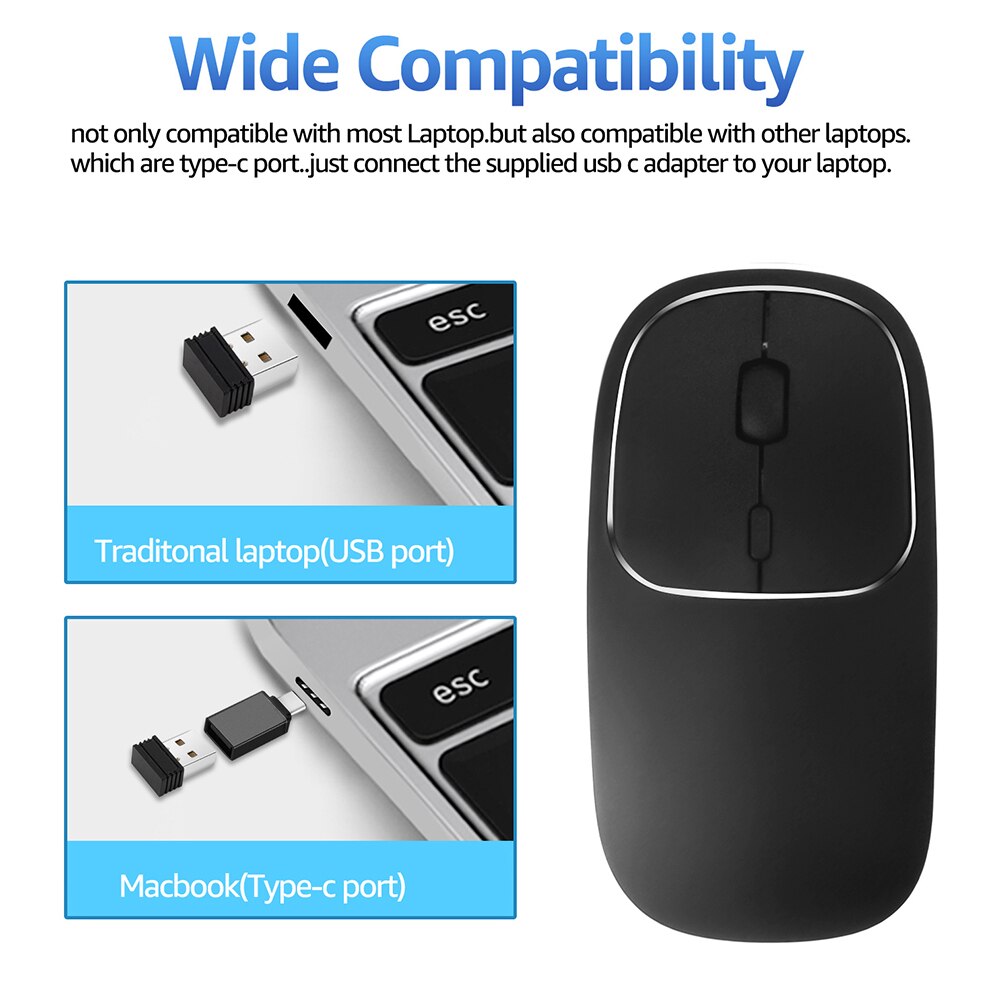 Jelly Comb USB C Wireless Mouse Rechargeable 2.4G Wireless Metal Mouse Slim Silent Type C Mice for Macbook Laptop Notebook PC