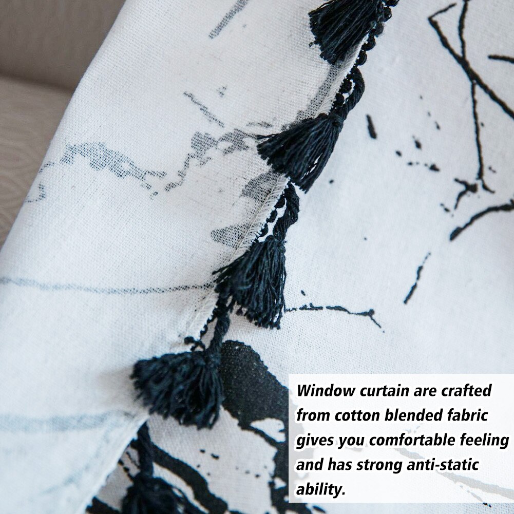 2pcs Living Room Extra Long Window Curtains Marble Tassel Drapes Darkening Semi Shading Hall Blackout Rod Bedroom Cotton Blend