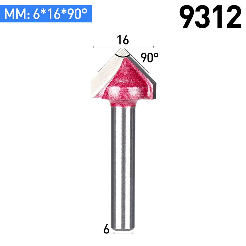Huhao 1 Pc 6 Mm V Bit Cnc Vhm Mill 3D Frezen Voor Hout Tungsten Houtbewerking Mdf frees 60 90 120 150 Graden: 9312