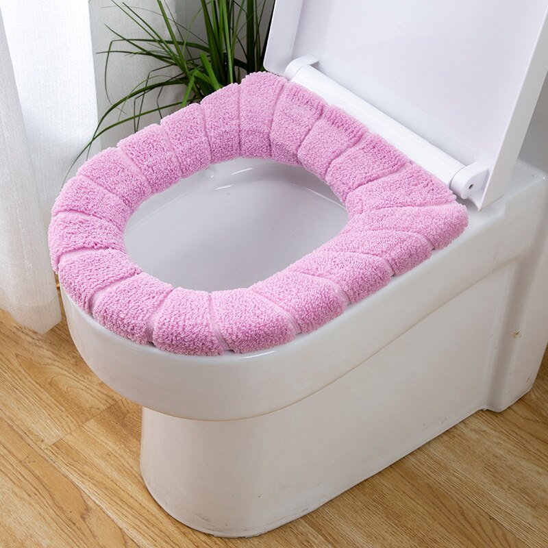 Housse de siège de toilette tricotée, chaude pour l'hiver, avec poignée, coussin de toilette en forme de O, accessoires de salle de bains: 5