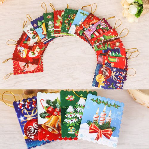 10pcs set Random Hang On Christmas Tree Best Wish Greeting Small Card