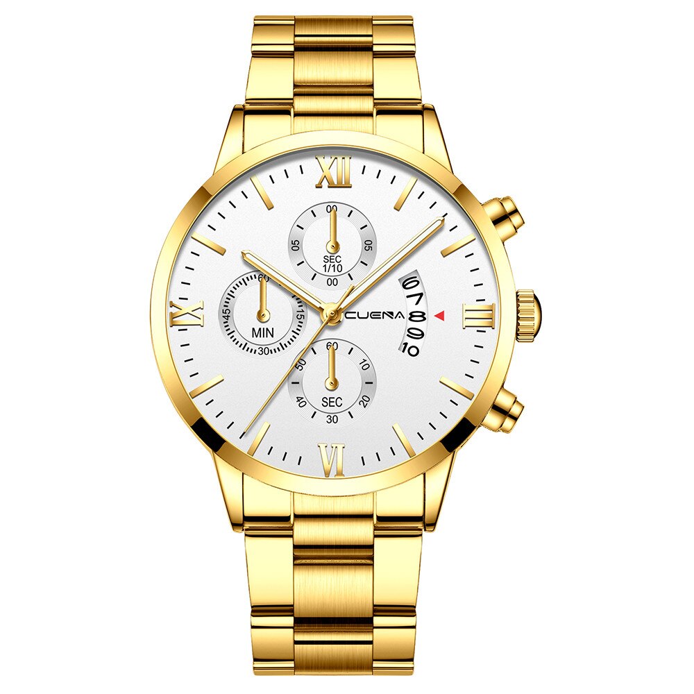 Cuena-reloj con correa de acero para hombre y mujer, cronógrafo de cuarzo con tres ojos, calendario de seis piezas,: I